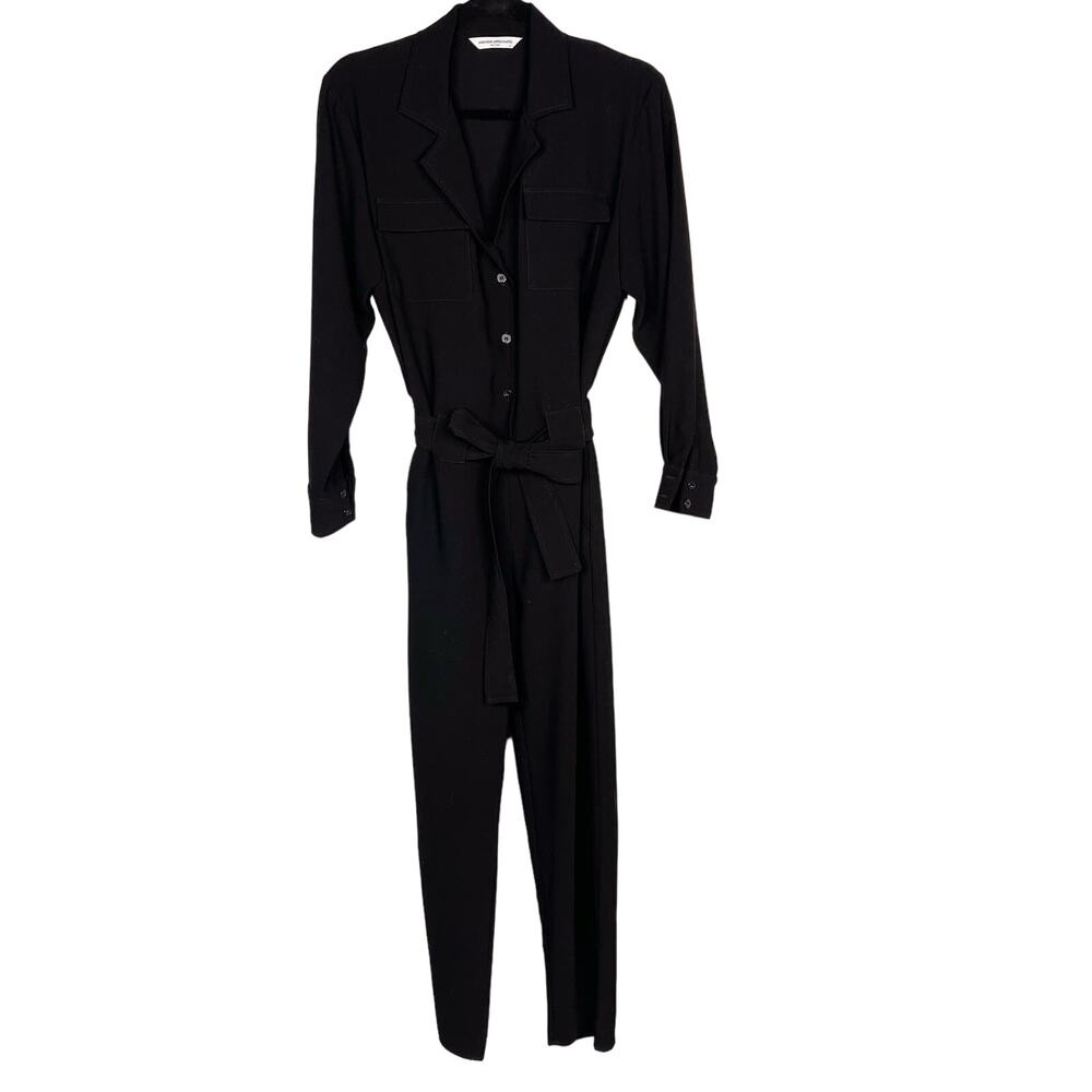 Amanda Uprichard XS Black Micki Long Sleeve Jumpsuit Notched Label Tie Waist